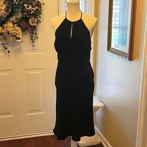 Dawn Joy Evening black beaded halter empire waist dress fully lined size…6 EUC